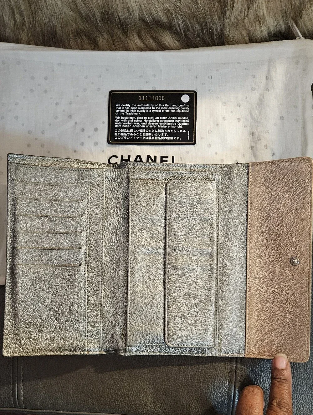 CHANEL Metallic Gold Quilted Leather Wallet